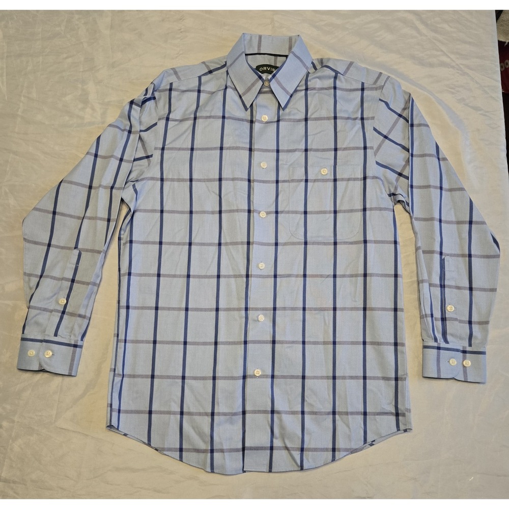Orvis Wrinkle Free Stretch Button‎ Up Dress Shirt Plaid Long Sleeve Mens Medium